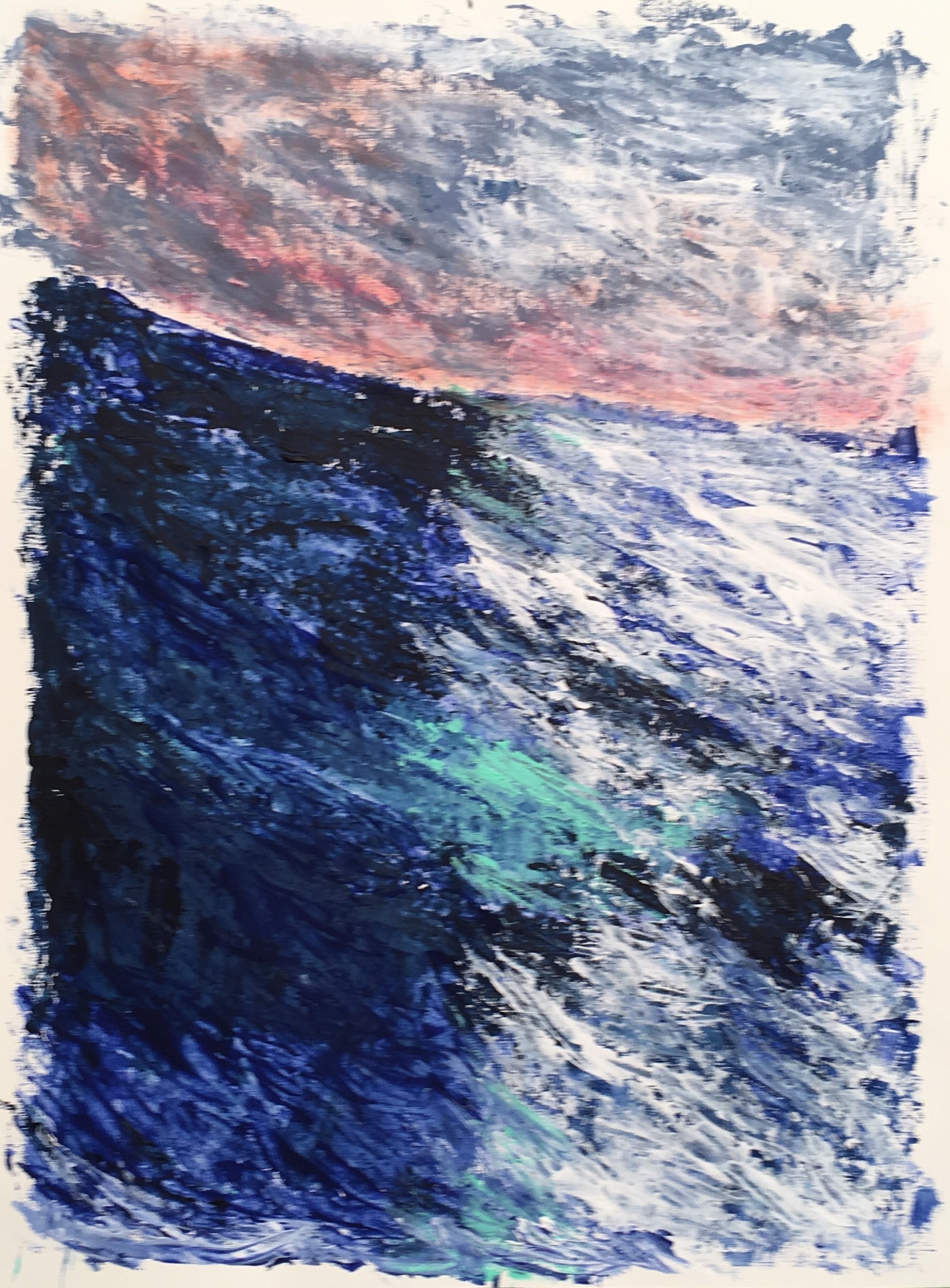 N° 6046 - Vague marine - Acrylique et pigments sur papier - 65 x 50 cm - 9 décembre 2019